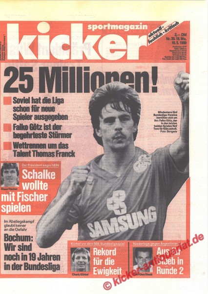Kicker Sportmagazin Nr. 39, 10.5.1990 bis 16.5.1990
