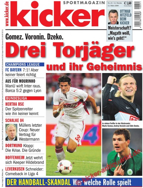 Kicker Sportmagazin Nr. 23, 12.3.2009 bis 18.3.2009