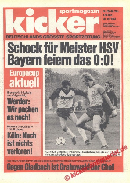 Kicker Sportmagazin Nr. 85, 20.10.1983 bis 26.10.1983