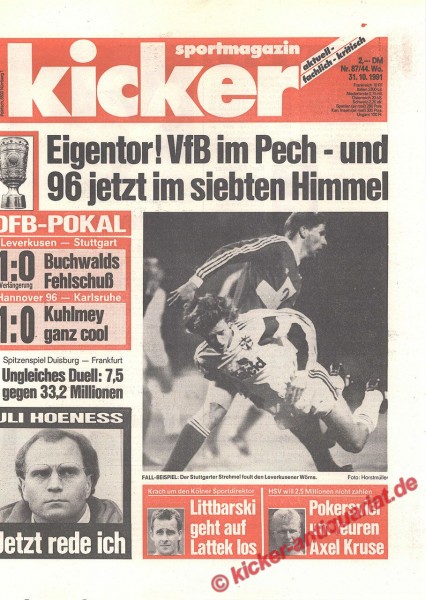 Kicker Sportmagazin Nr. 87, 31.10.1991 bis 6.11.1991