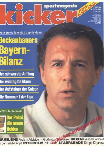 Kicker Sportmagazin Nr. 90, 9.11.1992 bis 15.11.1992