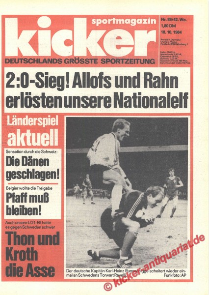 Kicker Sportmagazin Nr. 85, 18.10.1984 bis 24.10.1984