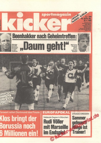 Kicker Sportmagazin Nr. 33, 22.4.1993 bis 28.4.1993