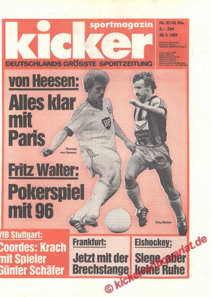 Kicker Sportmagazin Nr. 37, 30.4.1987 bis 6.5.1987