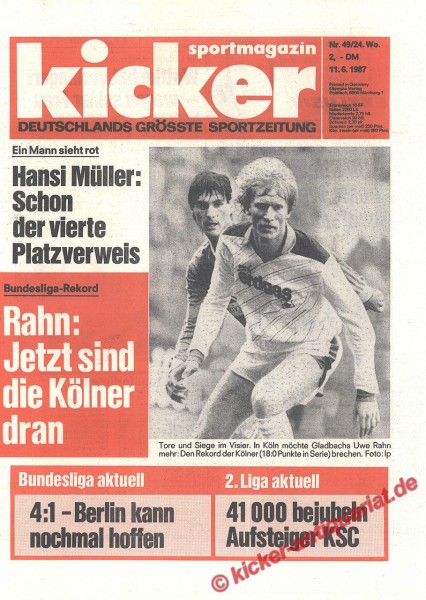 Kicker Sportmagazin Nr. 49, 11.6.1987 bis 17.6.1987