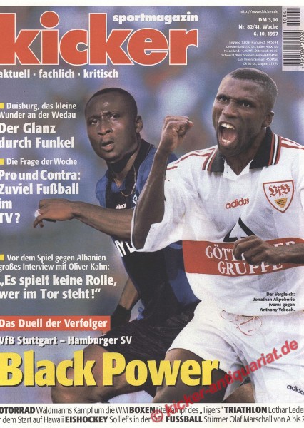 Anthony Yeboah und Akpoborie. Das Duell der Verfolger VfB Stuttgart - Hamburger SV