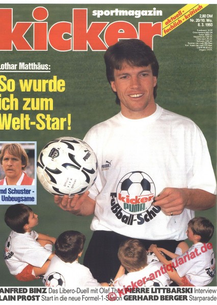 Kicker Sportmagazin Nr. 20, 8.3.1993 bis 14.3.1993