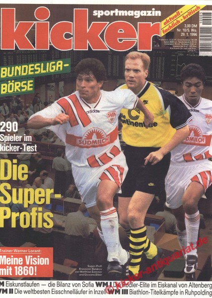 Original alte Zeitung 1996 Kicker - das Sportmagazin vom 29.1.1996 bis 4.2.1996: mit Super-Profi Krassimir Balakov vor Matthias Sammer und Giovane Elber