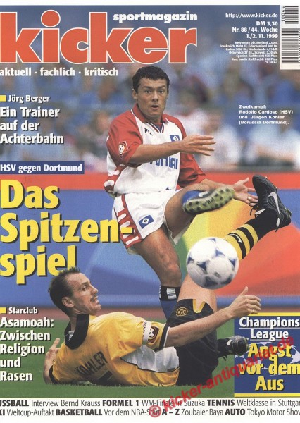 Kicker Sportmagazin Nr. 88, 1.11.1999 bis 7.11.1999