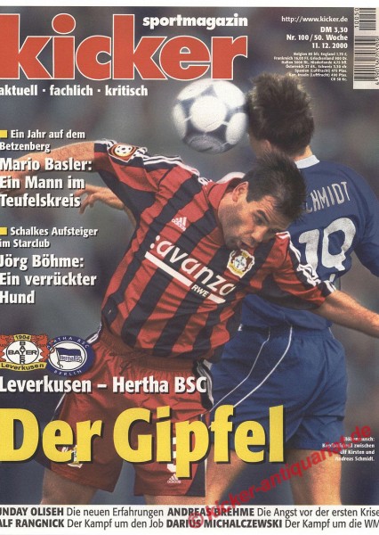 Kicker Sportmagazin Nr. 100, 11.12.2000 bis 17.12.2000