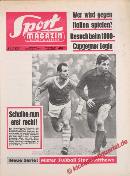Kicker 4.2.1965: Schalke will das Steuer herumreißen. Im Bild: Koslowski mit dem Lauterer Schwager aus dem Spiel Schalke gegen den FCK (1:0).
