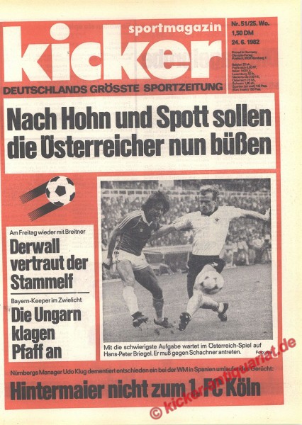 Kicker Sportmagazin Nr. 51, 24.6.1982 bis 30.6.1982