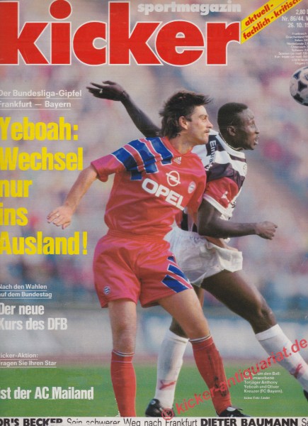 Kicker Sportmagazin Nr. 86, 26.10.1992 bis 1.11.1992
