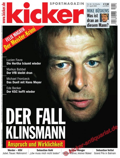 Kicker Sportmagazin Nr. 36, 27.4.2009 bis 3.5.2009