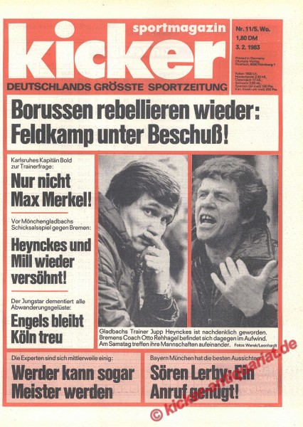 Kicker Sportmagazin Nr. 11, 3.2.1983 bis 9.2.1983