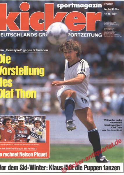 Kicker Sportmagazin Nr. 84, 12.10.1987 bis 18.10.1987