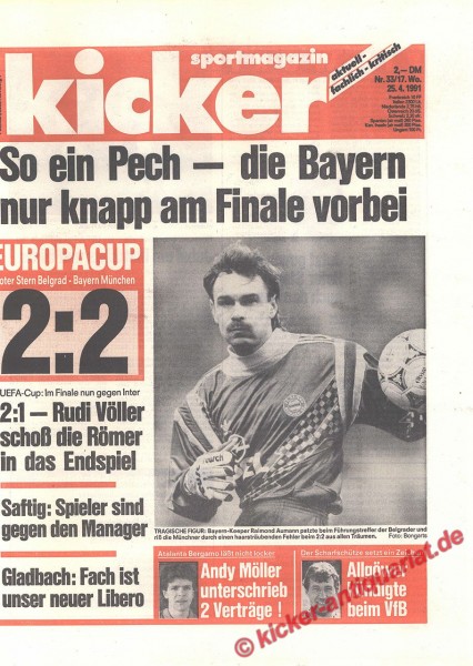 Kicker Sportmagazin Nr. 33, 25.4.1991 bis 1.5.1991