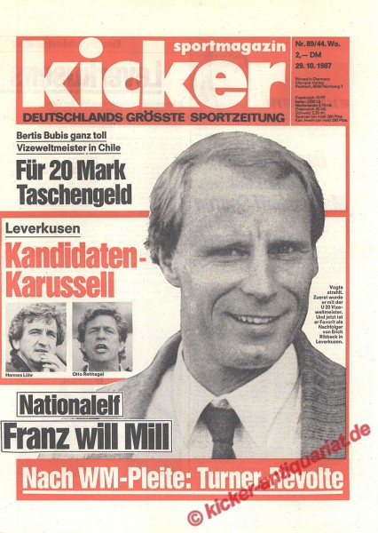 Kicker Sportmagazin Nr. 89, 29.10.1987 bis 4.11.1987