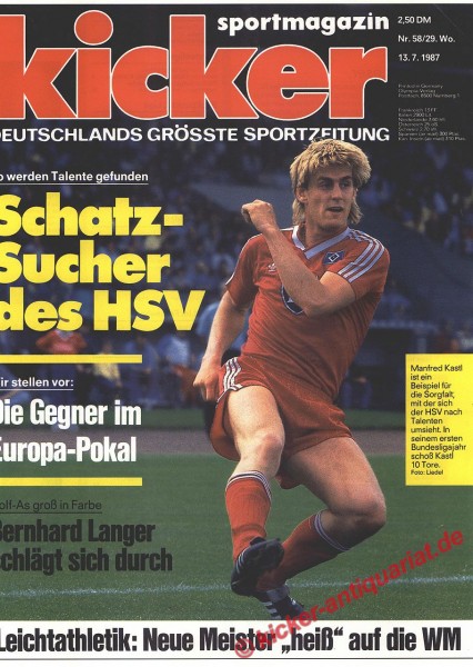 Kicker Sportmagazin Nr. 58, 13.7.1987 bis 19.7.1987