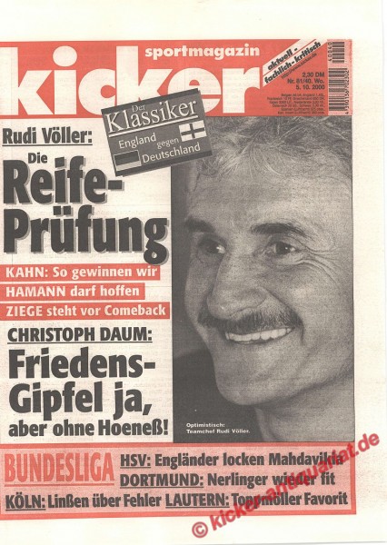 Kicker Sportmagazin Nr. 81, 5.10.2000 bis 11.10.2000