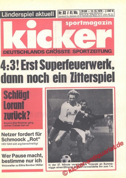 Kicker Sportmagazin Nr. 83, 12.10.1978 bis 18.10.1978