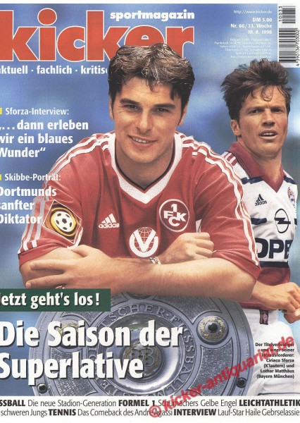 Kicker Sportmagazin Nr. 66, 10.8.1998 bis 16.8.1998