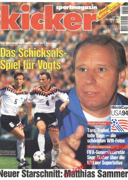Kicker Sportmagazin Nr. 54, 4.7.1994 bis 10.7.1994