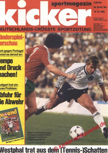 Kicker Sportmagazin Nr. 84, 14.10.1985 bis 20.10.1985