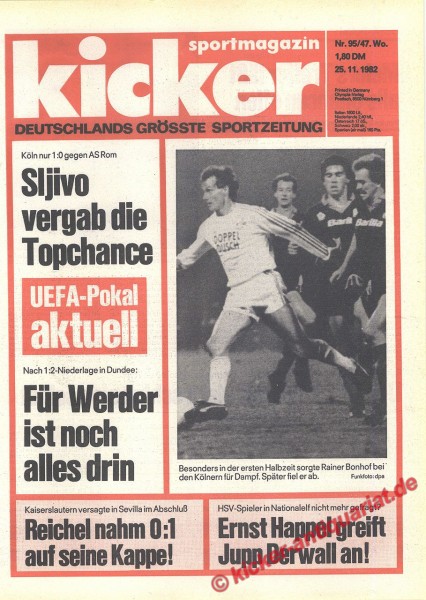Kicker Sportmagazin Nr. 95, 25.11.1982 bis 1.12.1982