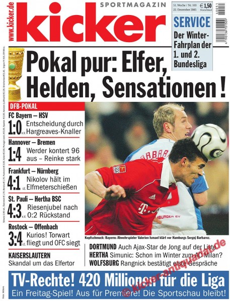 Kicker Sportmagazin Nr. 103, 22.12.2005 bis 28.12.2005