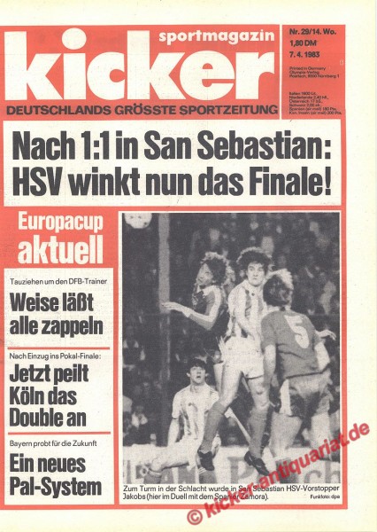 Kicker Sportmagazin Nr. 29, 7.4.1983 bis 13.4.1983