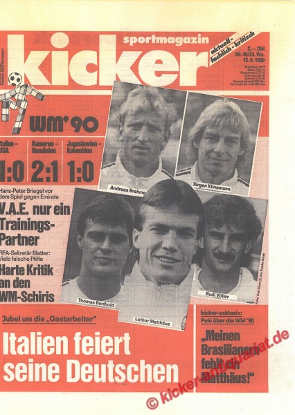 Kicker Sportmagazin Nr. 49, 14.6.1990 bis 20.6.1990