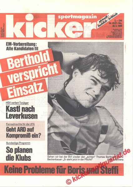 Kicker Sportmagazin Nr. 43, 26.5.1988 bis 1.6.1988