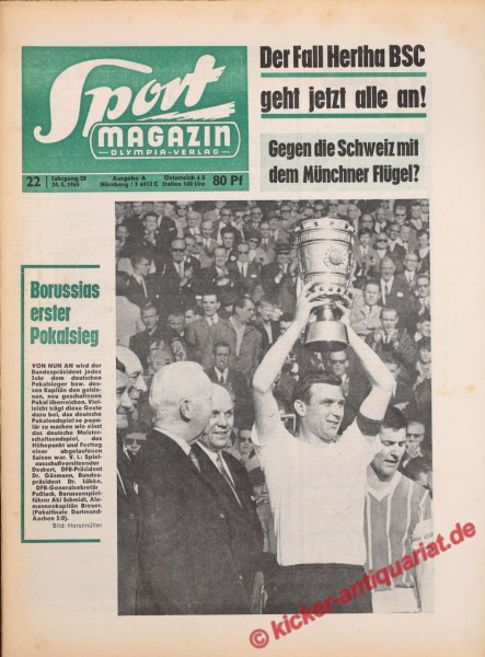 Borussia Dortmunds erster Pokal Sieg!, Original Sport Zeitung – 24.5.1965 bis 30.5.1965 – Einzigartiges Geschenk für Fußballfans