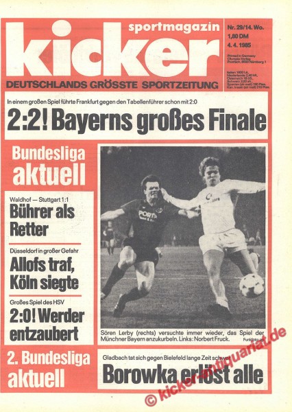Kicker Sportmagazin Nr. 29, 4.4.1985 bis 10.4.1985