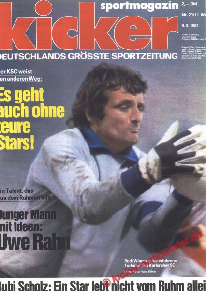 Kicker Sportmagazin Nr. 20, 9.3.1981 bis 15.3.1981