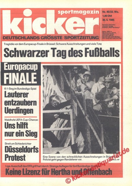 Kicker Sportmagazin Nr. 45, 30.5.1985 bis 5.6.1985