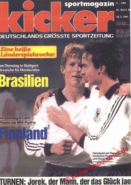 Kicker Sportmagazin Nr. 40, 18.5.1981 bis 24.5.1981