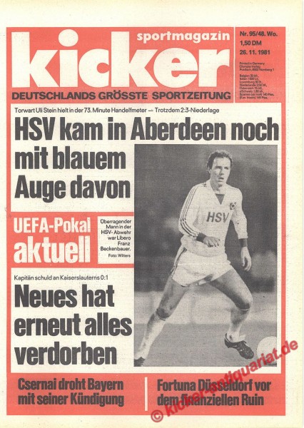 Kicker Sportmagazin Nr. 95, 26.11.1981 bis 2.12.1981