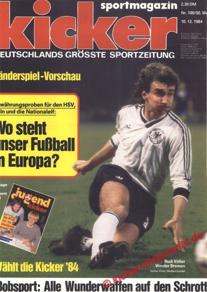 Kicker Sportmagazin Nr. 100, 10.12.1984 bis 16.12.1984