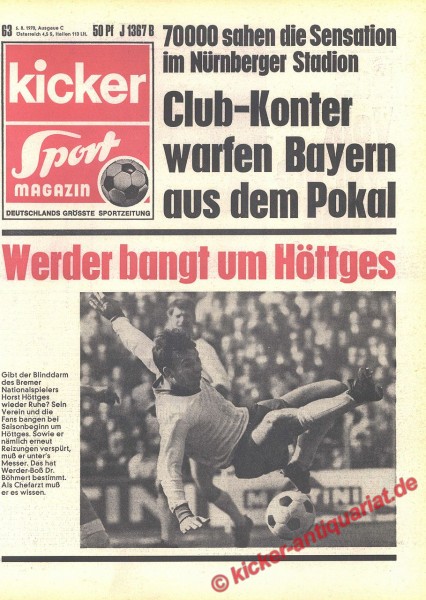 Kicker Sportmagazin Nr. 63, 6.8.1970 bis 12.8.1970