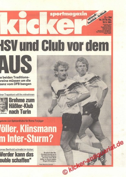 Kicker Schlagzeile: HSV und Club vor dem AUS.
