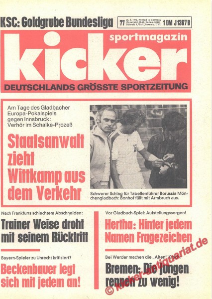 Kicker Sportmagazin Nr. 77, 25.9.1975 bis 1.10.1975