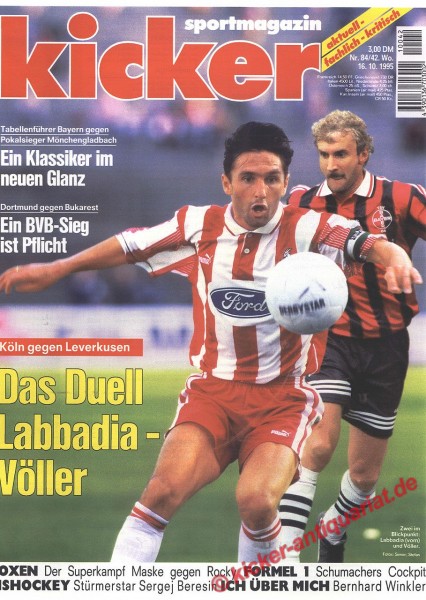 Kicker Sportmagazin Nr. 84, 16.10.1995 bis 22.10.1995