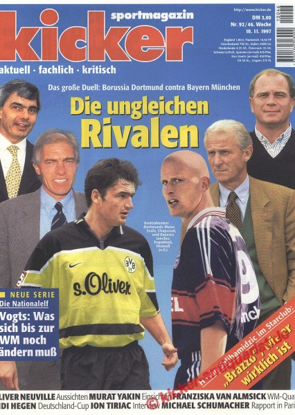 Kicker Sportmagazin Nr. 92, 10.11.1997 bis 16.11.1997