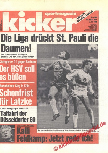Kicker Sportmagazin Nr. 89, 3.11.1988 bis 9.11.1988