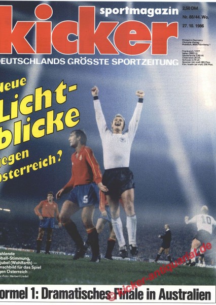 Kicker Sportmagazin Nr. 88, 27.10.1986 bis 2.11.1986