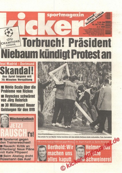 Kicker Sportmagazin Nr. 29, 2.4.1998 bis 8.4.1998