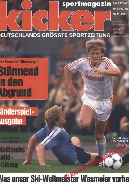Kicker Sportmagazin Nr. 94, 18.11.1985 bis 24.11.1985