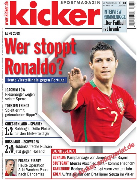 Kicker Sportmagazin Nr. 51, 19.6.2008 bis 25.6.2008